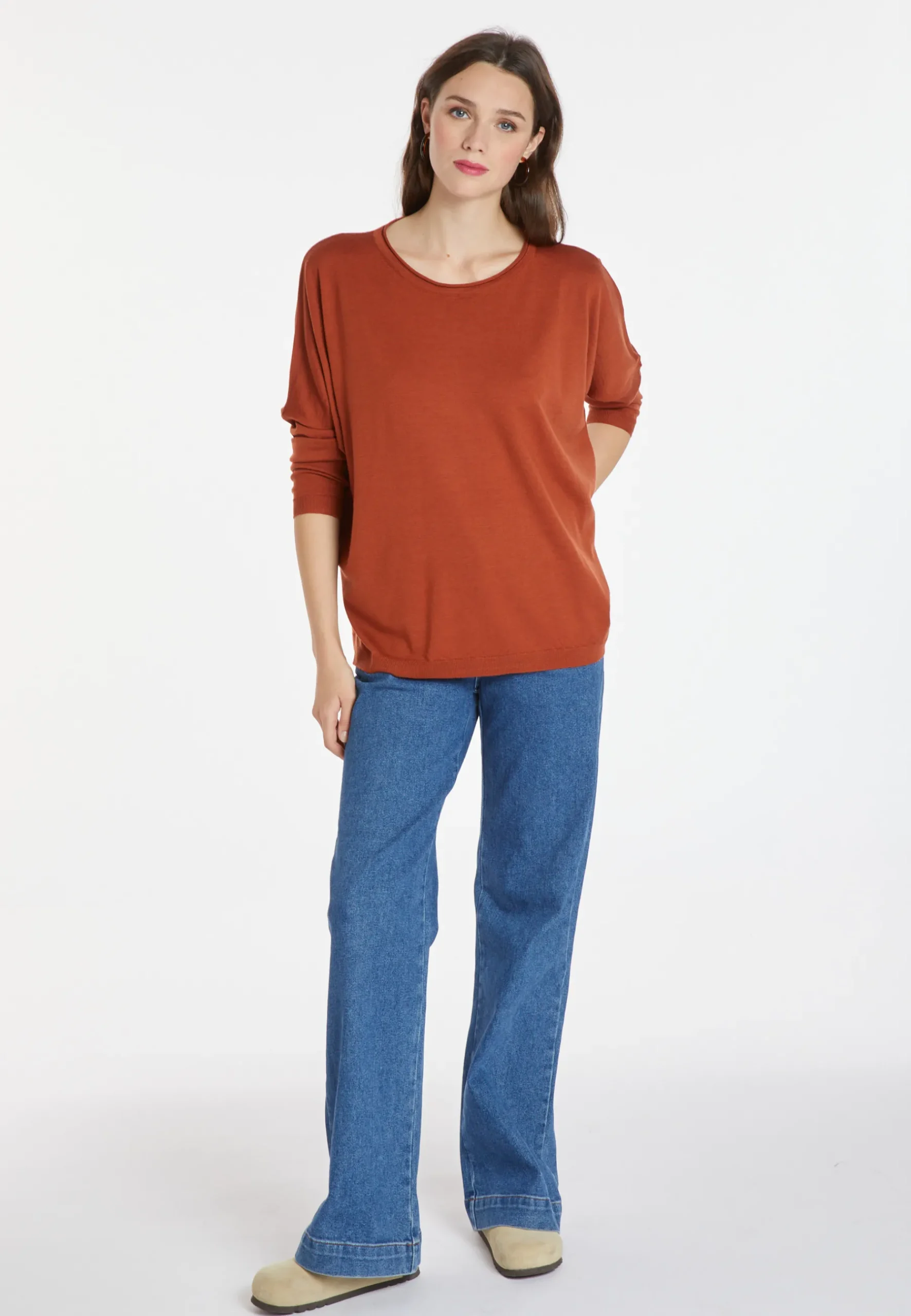 Montagut Les Incontournables-Pull ample fin en laine mérinos - Azel 92-Rouille