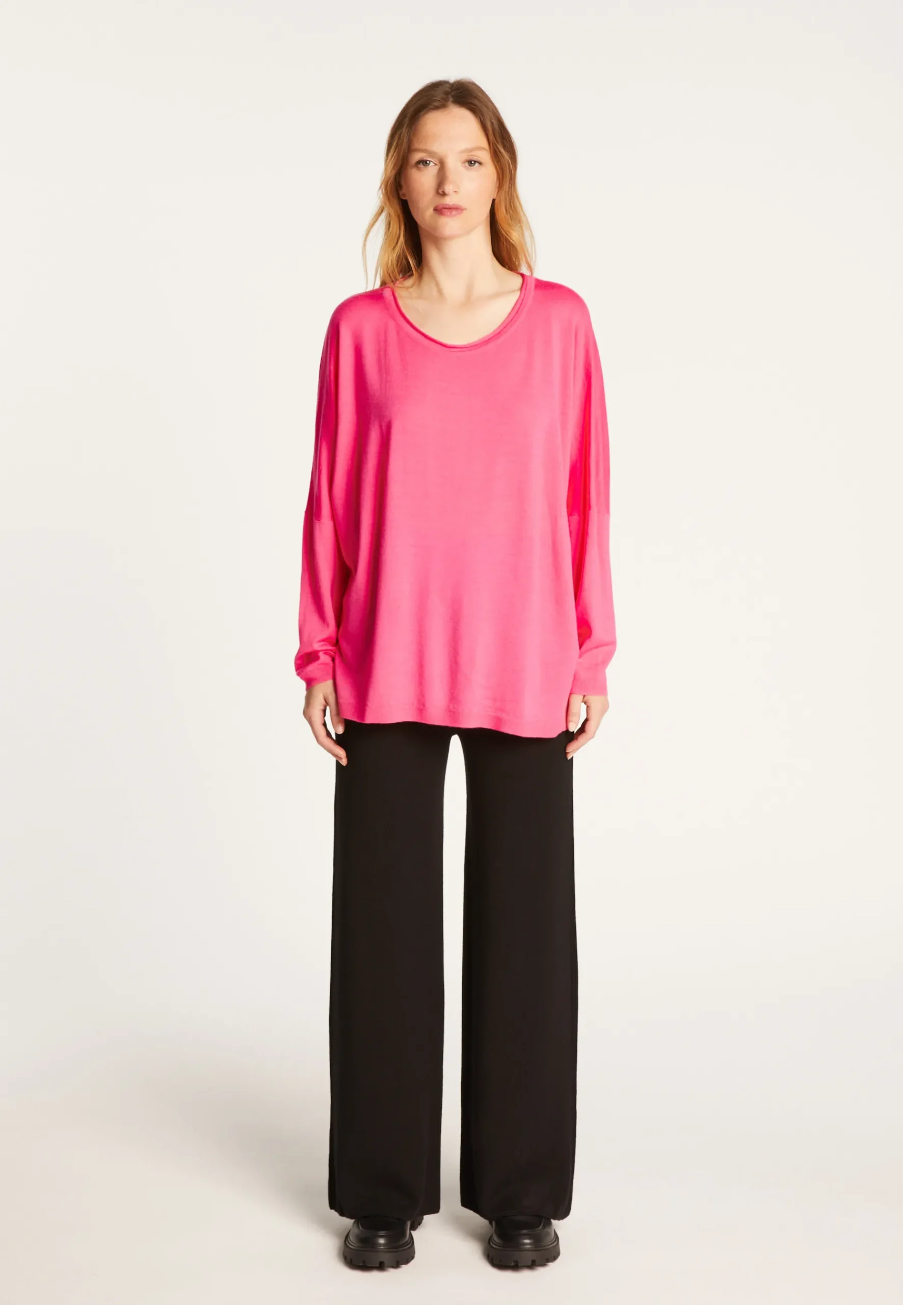 Montagut Pulls | Les Incontournables-Pull ample fin en laine mérinos - Azel 91-Fuchsia