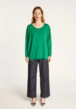 Montagut Les Incontournables-Pull ample fin en laine mérinos - Azel 22-Vert moyen
