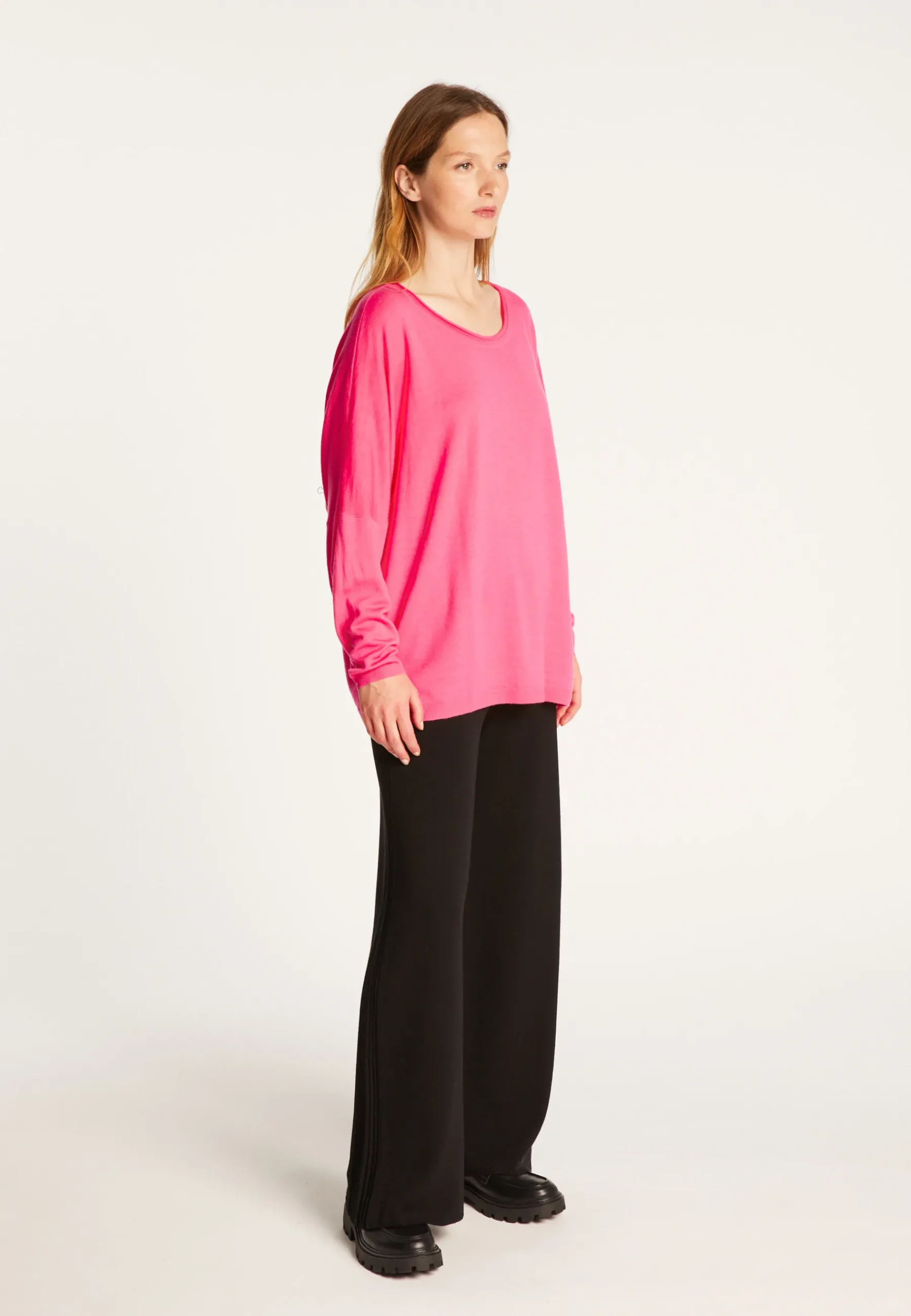 Montagut Pulls | Les Incontournables-Pull ample fin en laine mérinos - Azel 91-Fuchsia
