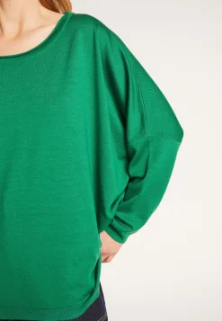 Montagut Les Incontournables-Pull ample fin en laine mérinos - Azel 22-Vert moyen