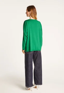 Montagut Les Incontournables-Pull ample fin en laine mérinos - Azel 22-Vert moyen