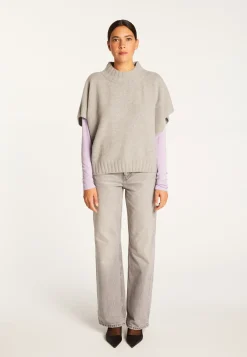 Montagut Les Incontournables-Pull ample manches courtes en cachemire - Virginia 09-Gris moyen