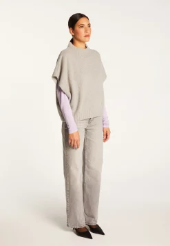 Montagut Les Incontournables-Pull ample manches courtes en cachemire - Virginia 09-Gris moyen