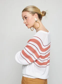 Montagut Pulls-Pull ample rayé en lin flammé - Tael 02-Blanc