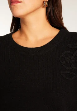 Montagut Pulls-Pull avec broderie en laine et cachemire - Rachel 01-Noir