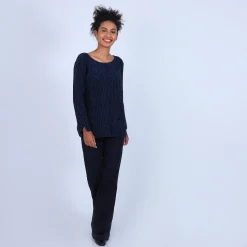 Montagut Pulls-Pull avec fentes en soie laine velours - Bonnou 05-Bleu marine