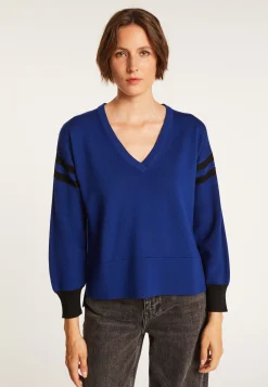 Montagut Pulls-Pull bicolore à fentes en laine - Glee 48-Bleu roi
