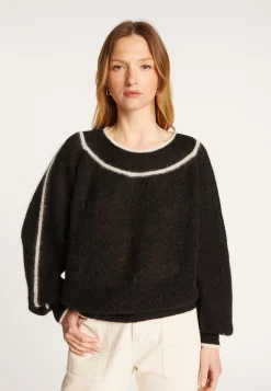 Montagut Pulls-Pull bicolore col rond en mohair - Renée 01-Noir