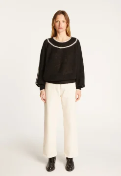 Montagut Pulls-Pull bicolore col rond en mohair - Renée 01-Noir