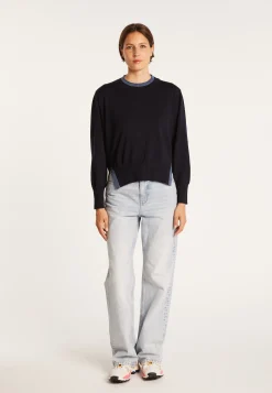 Montagut Pulls-Pull bicolore en laine - Gimmie 05-Bleu marine