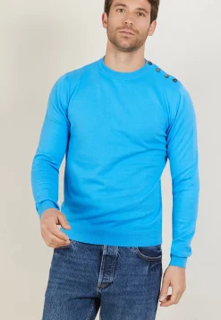 Montagut Pulls-Pull boutonné en coton - Bonze 06-Bleu moyen
