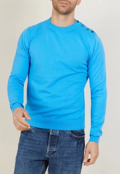 Montagut Pulls-Pull boutonné en coton - Bonze 06-Bleu moyen