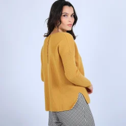 Montagut Pulls-Pull cachemire boutons dos - Becky 89-Moutarde