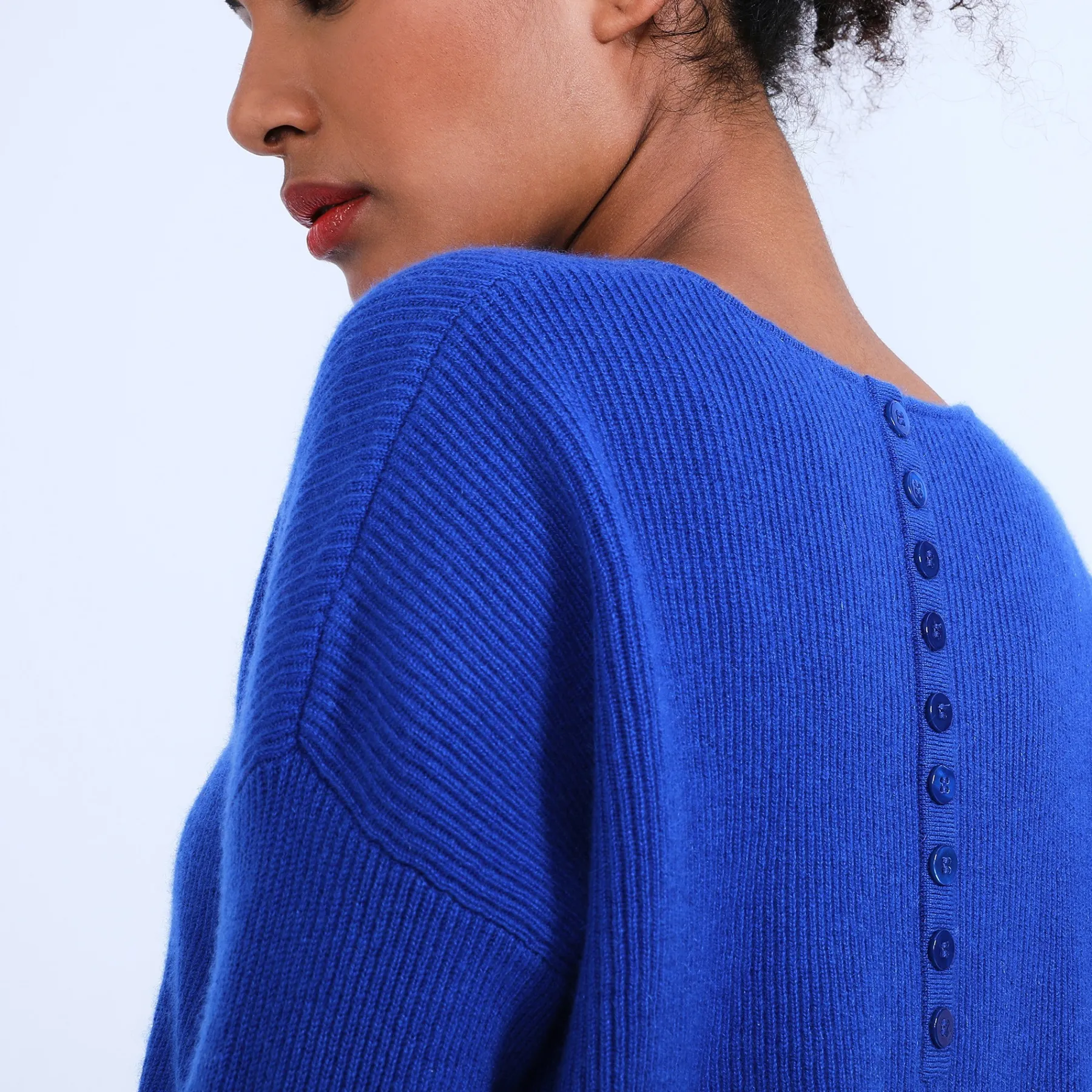 Montagut Pulls-Pull cachemire boutons dos - Becky 48-Bleu roi