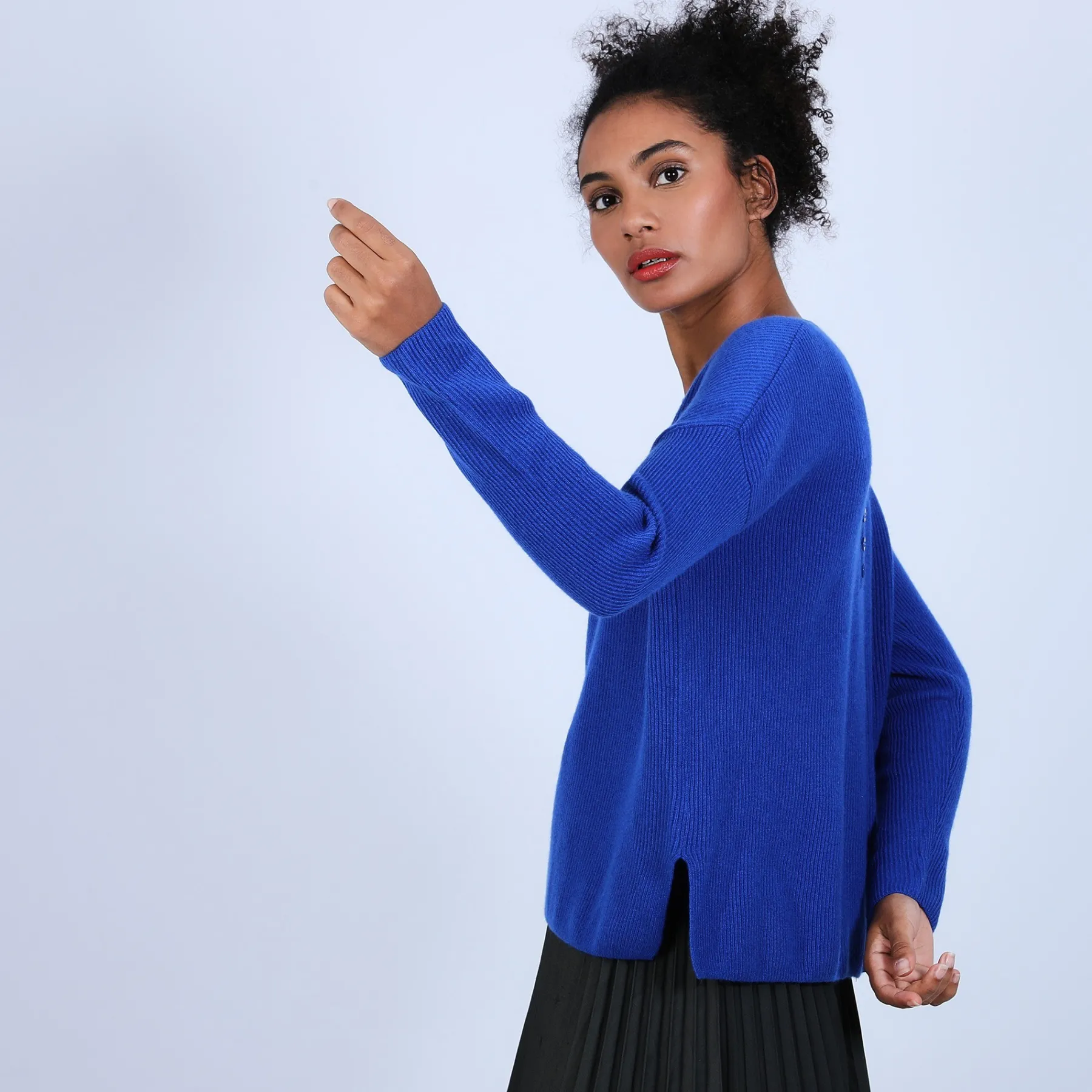 Montagut Pulls-Pull cachemire boutons dos - Becky 48-Bleu roi