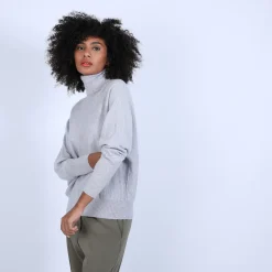 Montagut Les Incontournables-Pull cachemire chauve souris col roulé - Bob 11-Gris clair