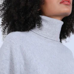 Montagut Les Incontournables-Pull cachemire chauve souris col roulé - Bob 11-Gris clair