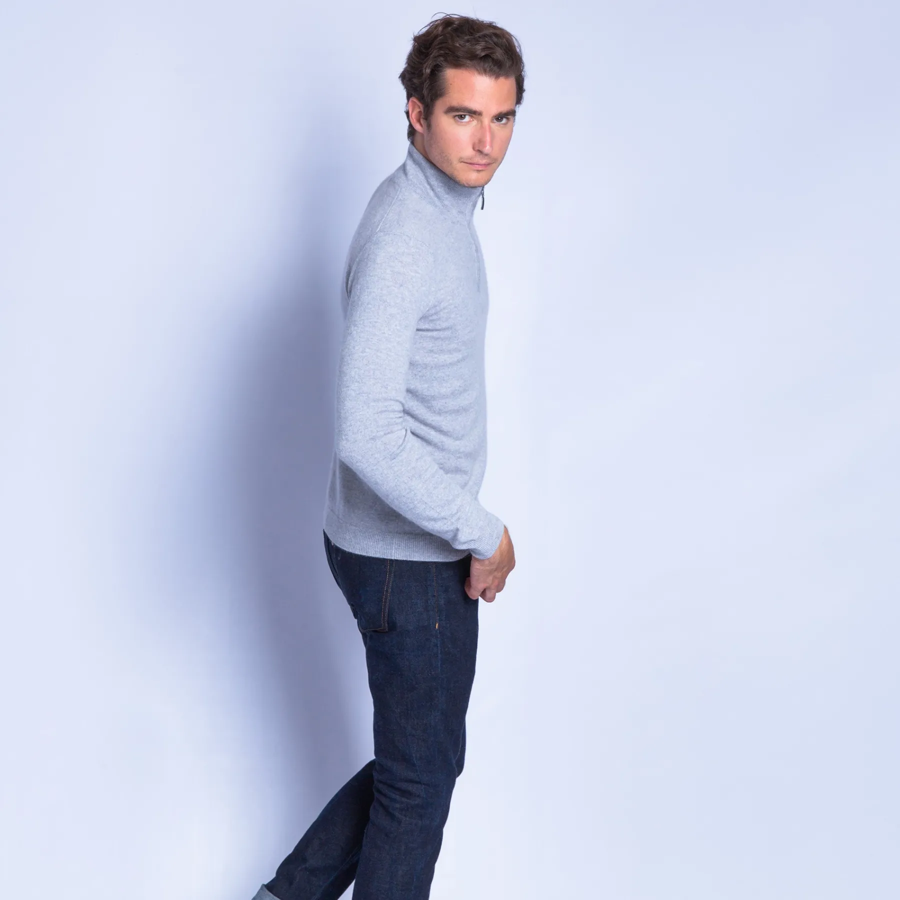 Montagut Pulls-Pull camionneur en cachemire - Emile 11-Gris clair