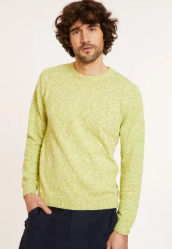 Montagut Pulls-Pull chiné col rond en coton - Doume 90-Vert anis