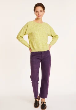 Montagut Pulls-Pull chiné en coton col bateau - Mello 90-Vert anis