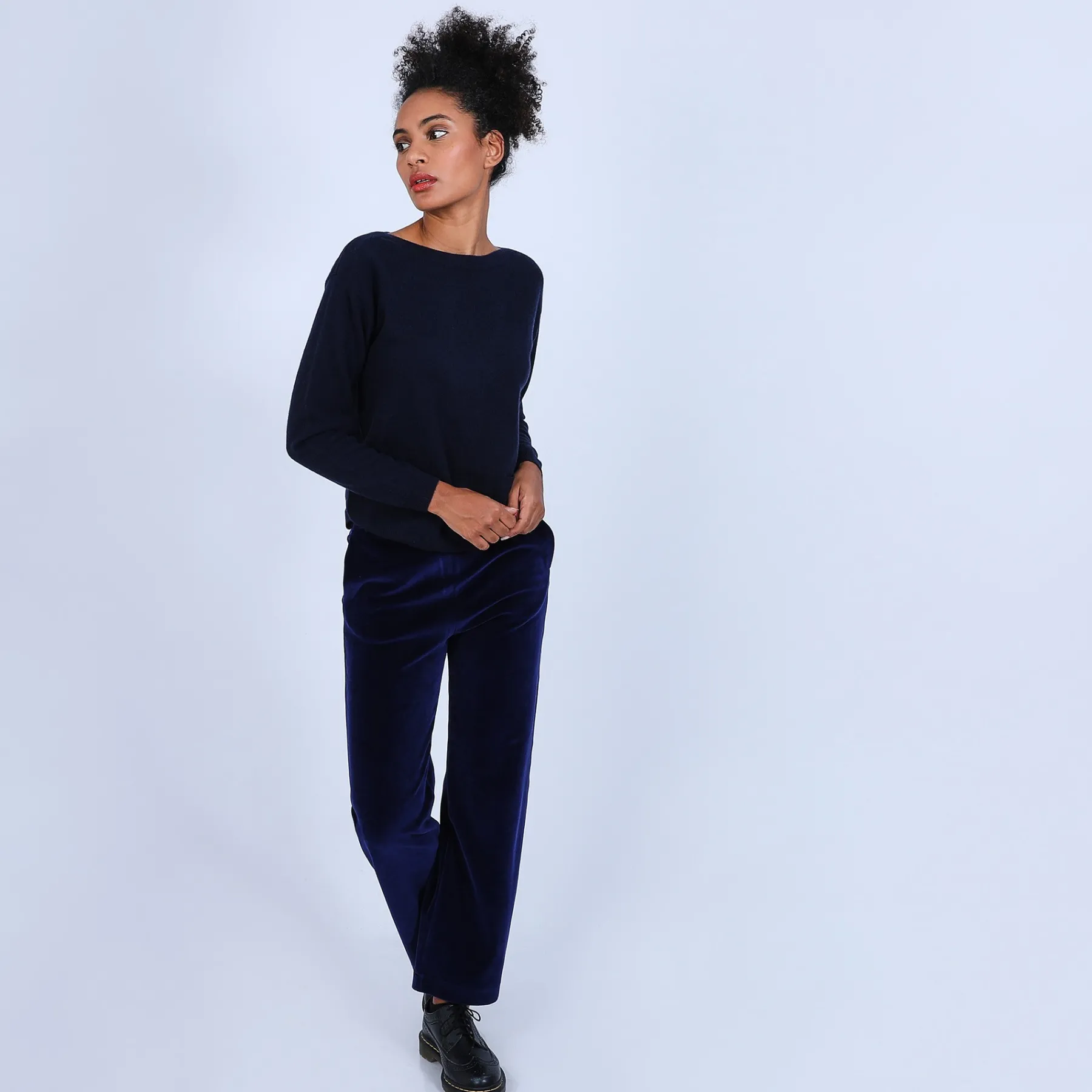 Montagut Les Incontournables-Pull col bateau en cachemire - Bal 05-Bleu marine