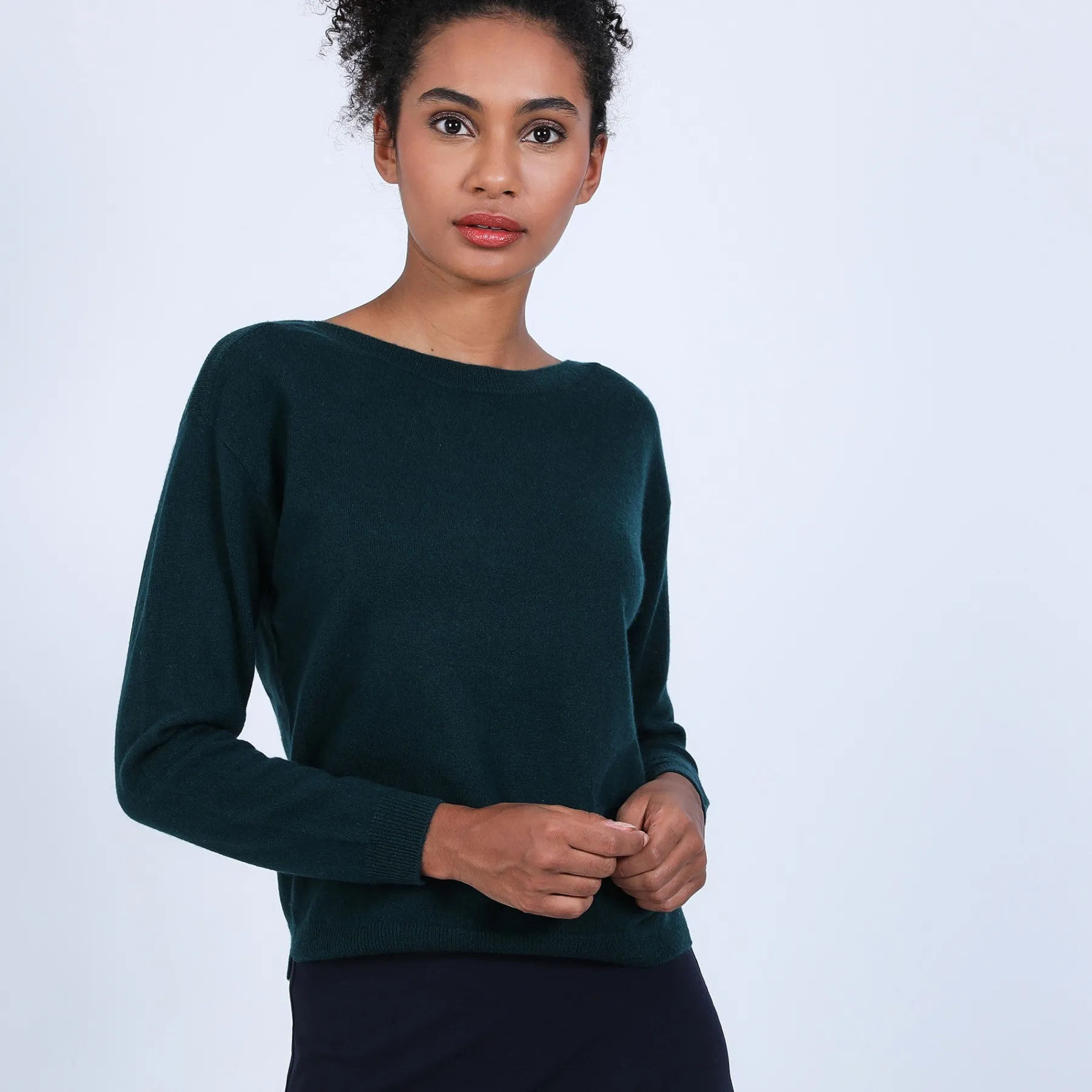 Montagut Les Incontournables-Pull col bateau en cachemire - Bal 21-Vert foncé