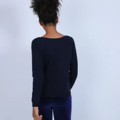 Montagut Les Incontournables-Pull col bateau en cachemire - Bal 05-Bleu marine