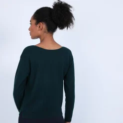 Montagut Les Incontournables-Pull col bateau en cachemire - Bal 21-Vert foncé