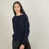 Montagut Pulls-Pull col bateau en coton cachemire - Felice 05-Bleu marine