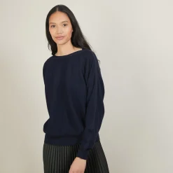 Montagut Pulls-Pull col bateau en coton cachemire - Felice 05-Bleu marine