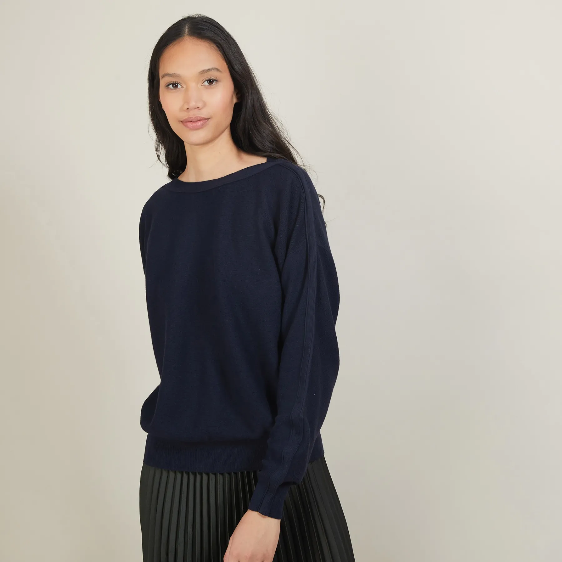 Montagut Pulls-Pull col bateau en coton cachemire - Felice 05-Bleu marine