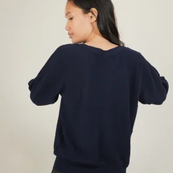 Montagut Pulls-Pull col bateau en coton cachemire - Felice 05-Bleu marine