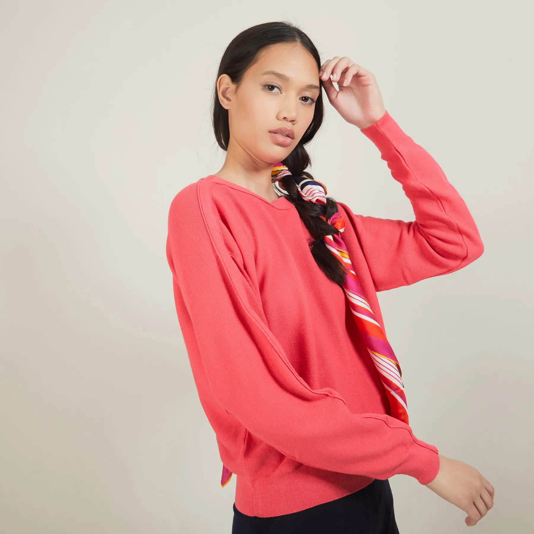 Montagut Pulls-Pull col bateau en coton cachemire - Felice 24-Rose clair