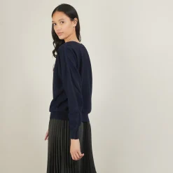 Montagut Pulls-Pull col bateau en coton cachemire - Felice 05-Bleu marine