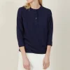 Montagut Pulls-Pull col boutonné en lin cachemire - Naza 05-Bleu marine