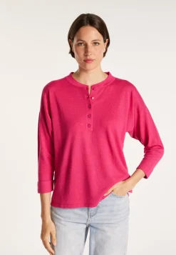 Montagut Pulls-Pull col boutonné en lin cachemire - Naza 91-Fuchsia