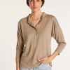Montagut Pulls-Pull col boutonné en lin cachemire - Naza 14-Beige foncé