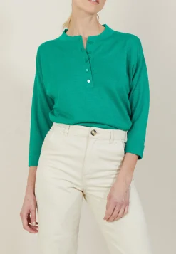 Montagut Pulls-Pull col boutonné en lin cachemire - Naza 22-Vert moyen