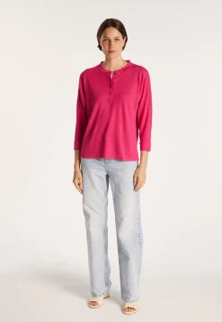 Montagut Pulls-Pull col boutonné en lin cachemire - Naza 91-Fuchsia