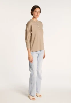 Montagut Pulls-Pull col boutonné en lin cachemire - Naza 14-Beige foncé