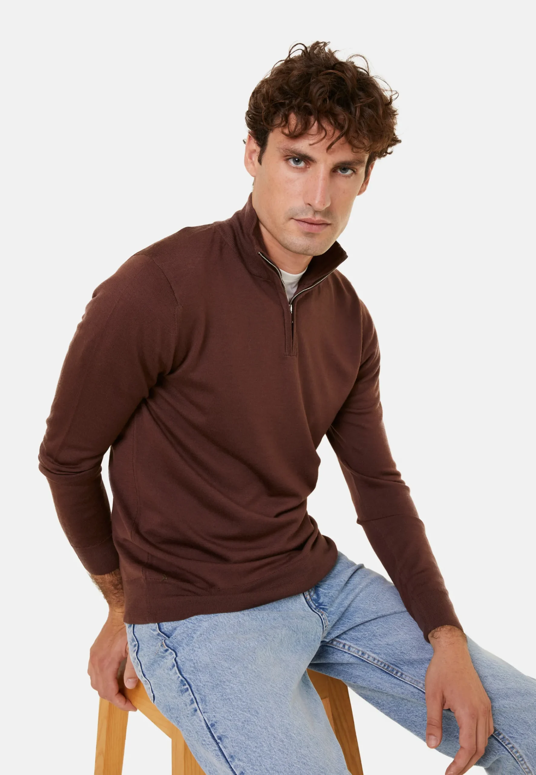 Montagut Pulls-Pull col camionneur avec logo en laine mérinos - Ryan 47Marron foncé