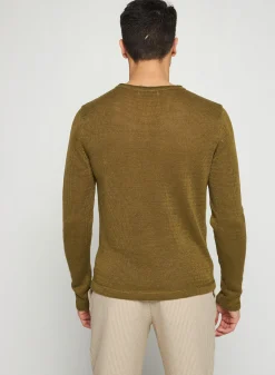 Montagut Pulls-Pull col col tunisien en lin - Rubin 83-Kaki
