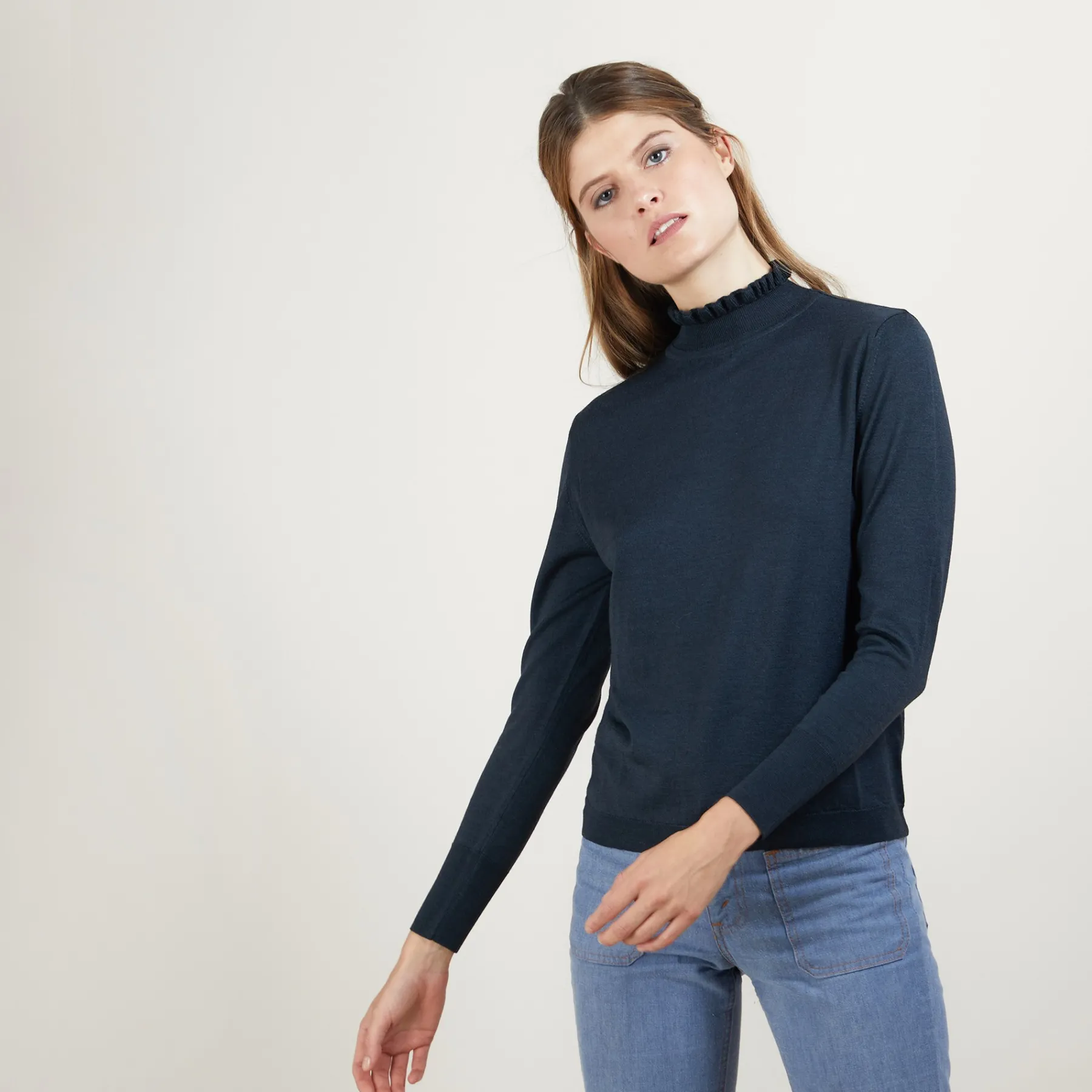 Montagut Pulls-Pull col fantaisie en laine et soie - Florina 10-Gris foncé