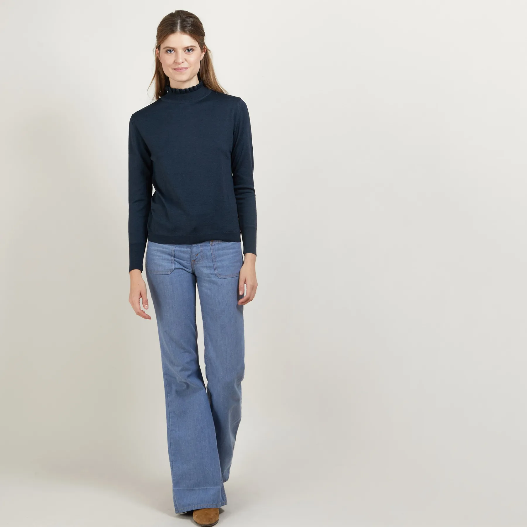 Montagut Pulls-Pull col fantaisie en laine et soie - Florina 10-Gris foncé