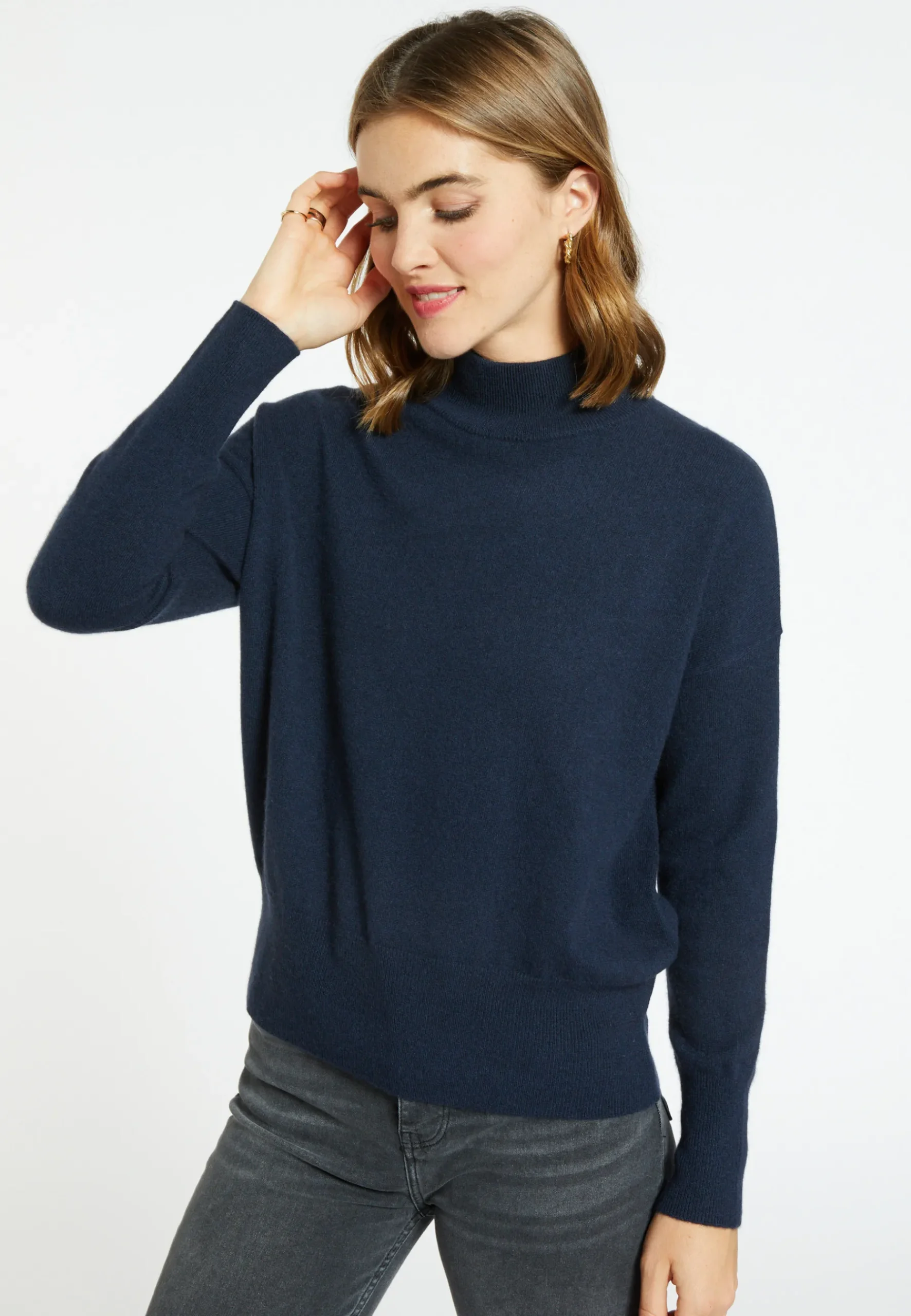 Montagut Les Incontournables-Pull col montant en cachemire - Bassa 05-Bleu marine