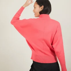 Montagut Pulls-Pull col montant en coton cachemire - Fanny 26-Rose foncé