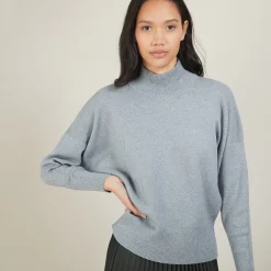 Montagut Pulls-Pull col montant en coton cachemire - Fanny 09-Gris moyen
