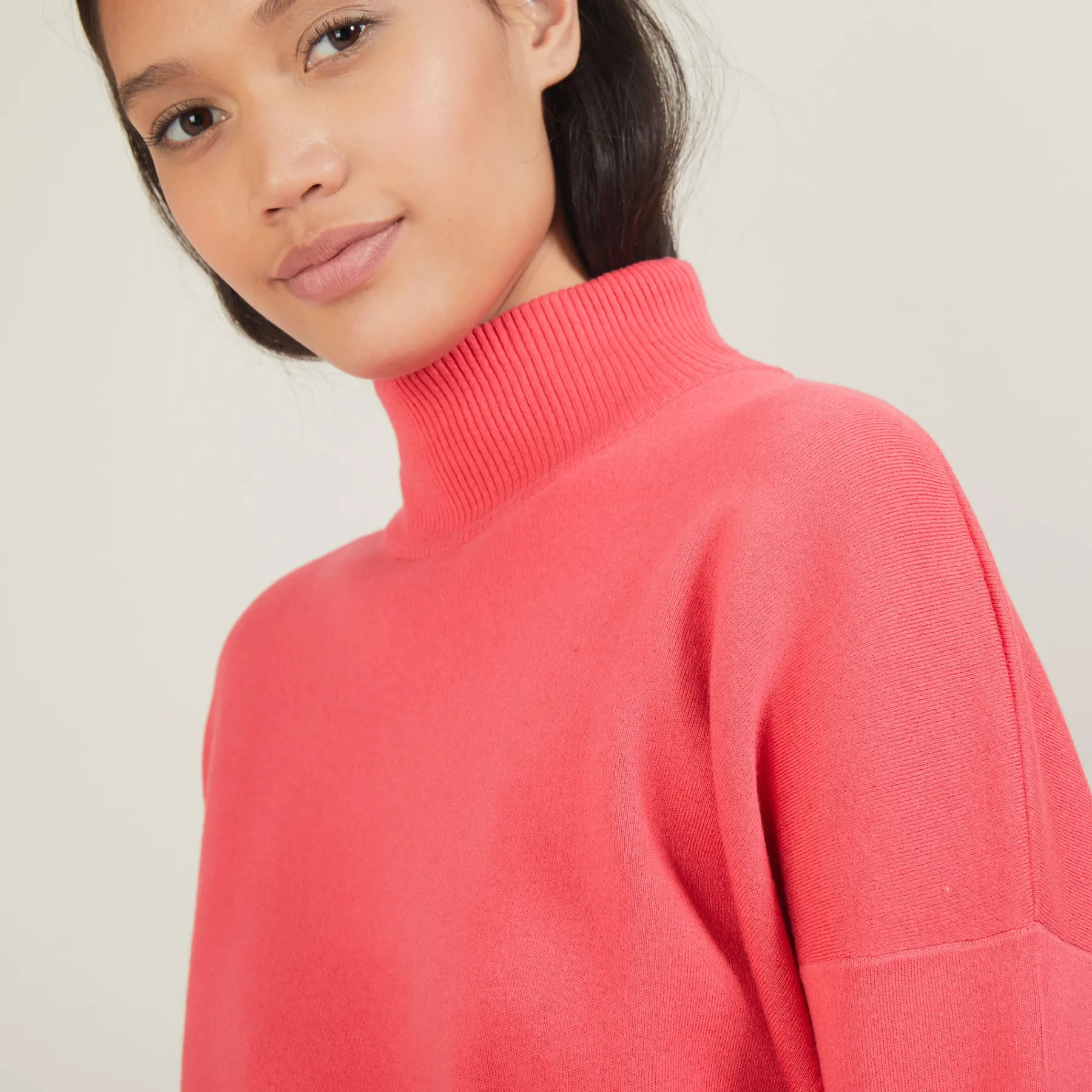 Montagut Pulls-Pull col montant en coton cachemire - Fanny 26-Rose foncé