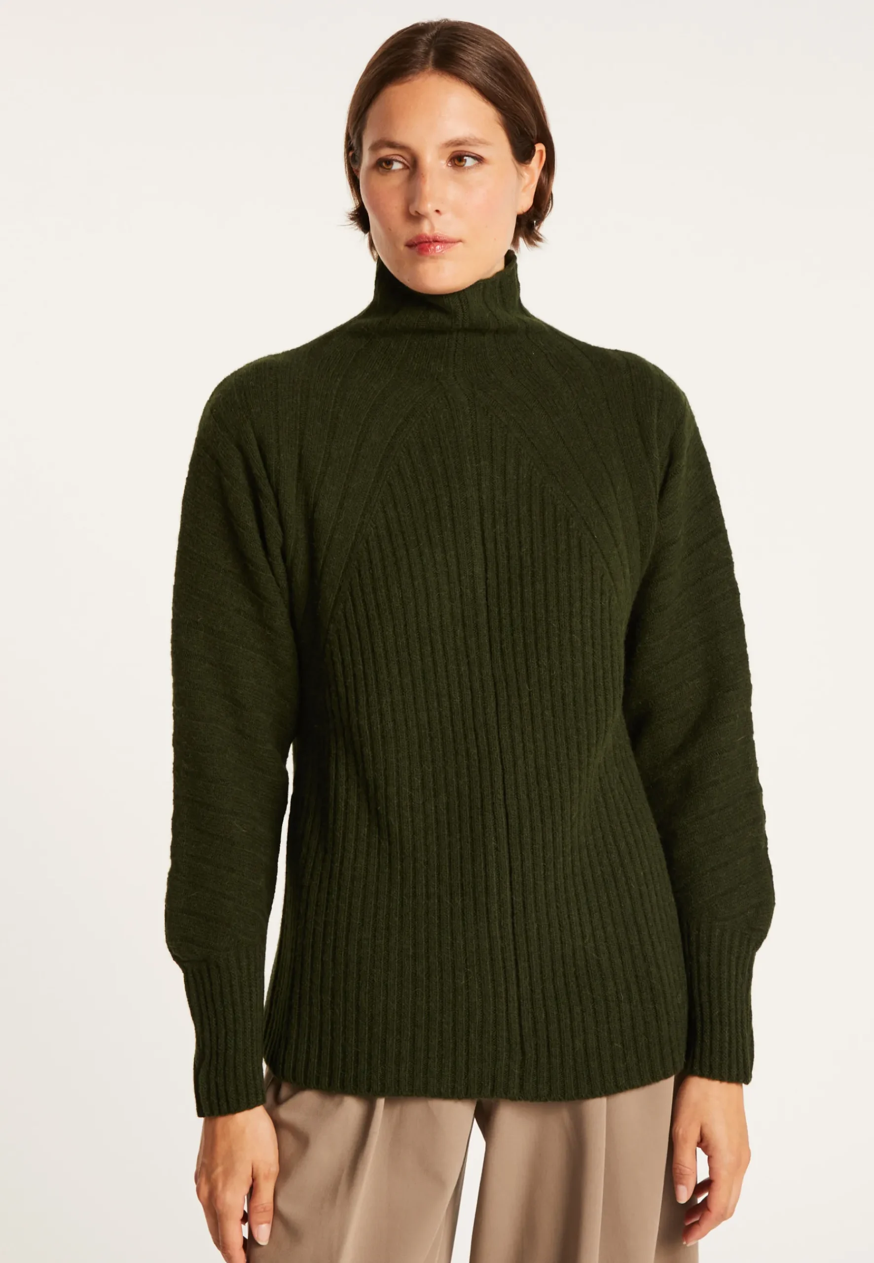 Montagut Pulls-Pull col montant en laine & alpaga - Syllia 21-Vert foncé